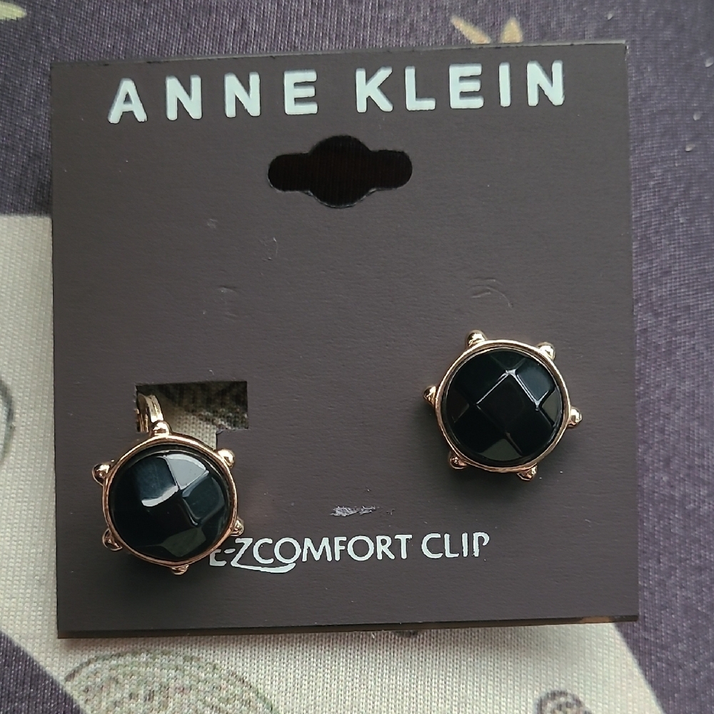 Anne Klein Black and Gold Clip-On Earrings